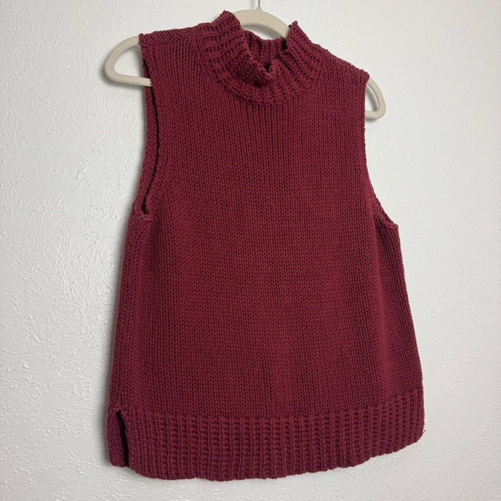 J. Jill Maroon‎ Sleeveless Cotton Turtleneck Sweater Vest